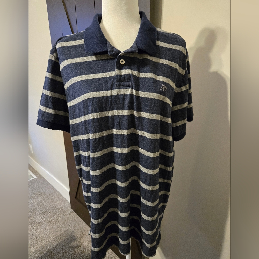 Aeropostale Navy and Gray Striped Polo Shirt